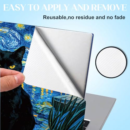 SUPERDANT 3 Pcs Laptop Skin Sticker Cover Decal Black Cat 14.9x10.6in Freely Cut Waterproof Scratch Proof Colorful PVC Wrap for 12 13 14 15 16 Inch Notebook Personalize - style: Van Gogh Black cat