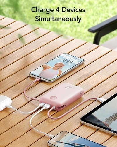 VIYISI Power Bank 20000mAh 30W Fast Charging Portable Charger with Built-in Cables & LED Display, USB C Battery Pack for iPhone 17/16/15/14, Samsung, iPad and Android Phones, Ideal for Travel-Pink - color: Pink
