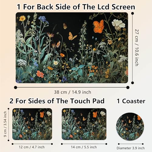 Laptop Skin Sticker Decal 15.6 Inch,12 13 13.3 14 15 15.6 in Laptop Netbook Skins for Notebook,Art Decal Removable Waterproof Scratch Resistant,Universal Vinyl Cover,Floral Plant Butterfly - color: Floral Plant Butterfly