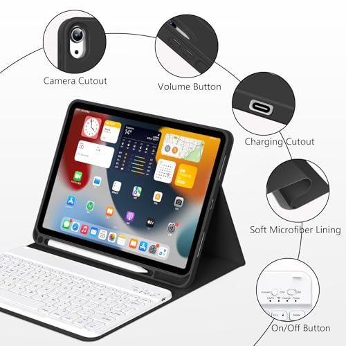 Keyboard Case for iPad (A16) 11th Gen 11 Inch 2025, iPad 10th Generation 10.9 inch 2022 with Pencil Holder, Wireless Keyboard and Slim Lightweight Soft Cover Auto Wake/Sleep, Black - color: Black