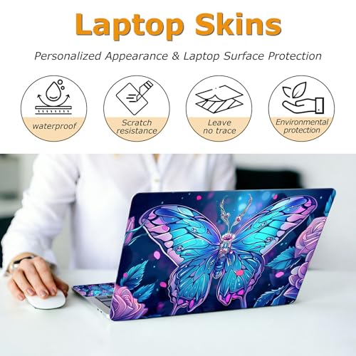 Universal Laptop Skin Sticker with 2 Wrist Pad Decals, 3-Piece Removable Vinyl Laptop Cover, Art Butterfly Waterproof Anti-Scratch, Easy-Trim Fit for 13.3" 14" 15.6" Laptops - color: Art Butterfly
