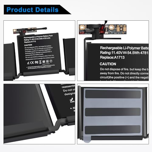 A1713 A1708 A2159 Laotop Battery for Mac Book Pro 13 Inch A1708(Mid2017,Late 2016) A2159 (2019) A2289 (2020) A2338 (2020,2022) EMC - size: A1713 13.25*5.51*0.984 in