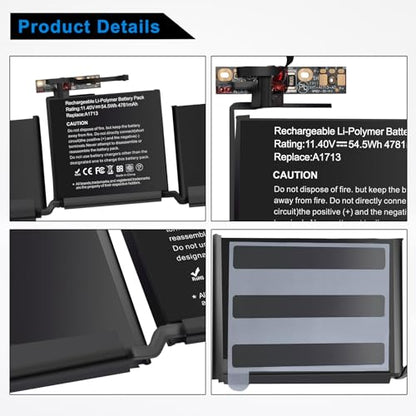 A1713 A1708 A2159 Laotop Battery for Mac Book Pro 13 Inch A1708(Mid2017,Late 2016) A2159 (2019) A2289 (2020) A2338 (2020,2022) EMC - size: A1713 13.25*5.51*0.984 in