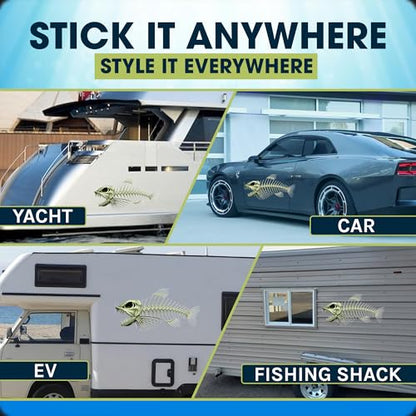 Skeleton Beautiful Fish Decal | Fishing Decal for Boat, Car, Vehicle, Truck Etc. | Waterproof Vinyl Sticker | Many Sizes & Styles Available | 12" to 40" by Digital Fish Art (Small, Position 3) - color: Position 3, size: Small