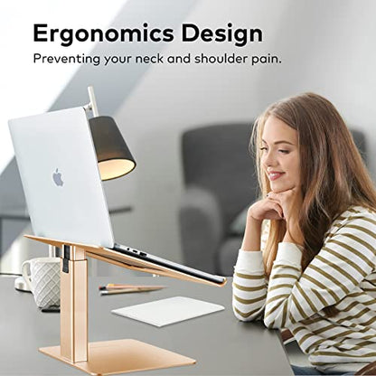 Laptop Stand for Desk, Ergonomic Aluminum Laptop Stand Adjustable Height from 7-15", Sitting and Standing Laptop Riser for 10-17" Notebook - color: Gold