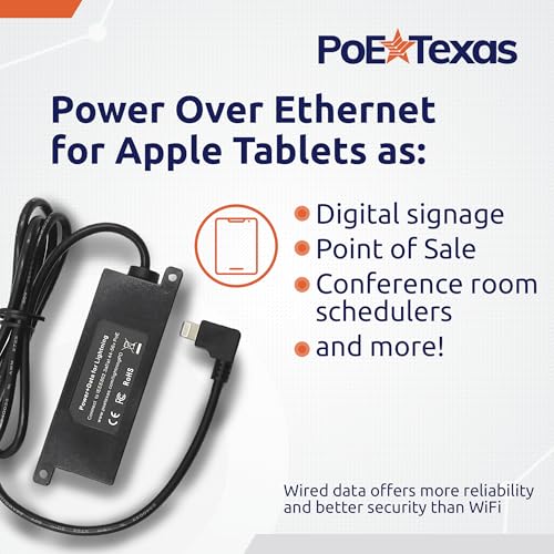 PoE Texas Ethernet to Lightning Adapter - 12 Watt Power and Data for iPad Tablets, iPhone - 802.3af PoE Splitter for POS, Kiosks, Digital Signage - Extends Power and Data Up to 328 Feet - size: 5 Volt 12 Watt - Lightning + Data