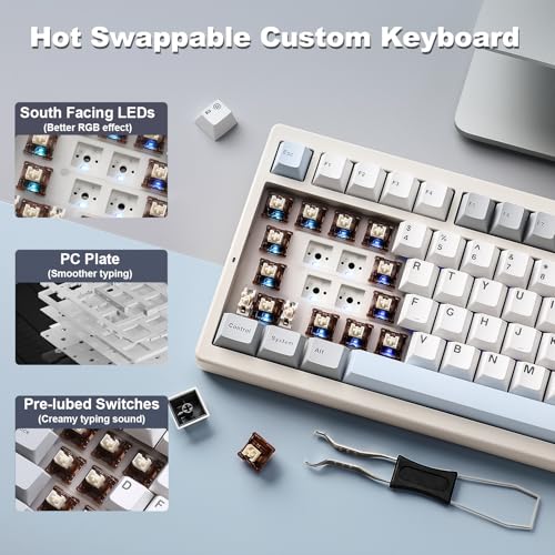 YUNZII IF99 96% Wireless Mechanical Keyboard (White, Cocoa V2) | QMK/VIA Keyboard with LCD Display,Custom Magnetic Badge,8000mAh Battery,Hot Swap Gasket,RGB,for Gaming/Mac/Win - color: White, size: Cocoa Cream V2 Switch
