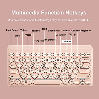 Compact Keyboard MouseCombo,JieruiDeng 79-Key Retro Mini Cute Computer Keyboard 2.4G USB Wireless and Silent Mice Set for Laptop Desktop PC iPad (Pink) - color: Pink
