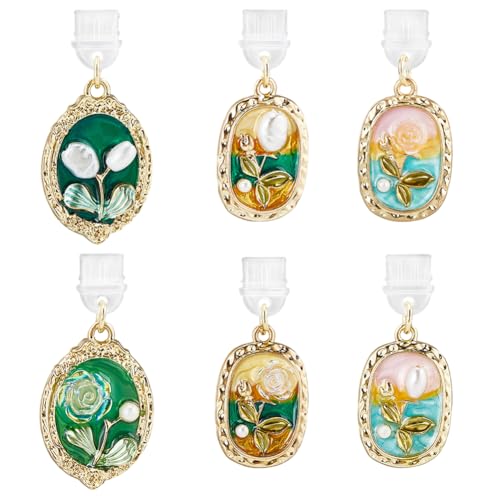 CREATCABIN 6Pcs USB C Dust Plug Cover for Phone Flower Charm Dust Plug Type C Anti Dust Plugs Cover Charging Port Protector Cap Plastic USB C Cover Cap with Enamel Pendants for All USB C Devices - style: Flower-18