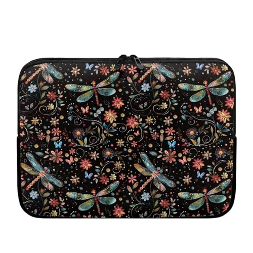 10 Inch Colorful Dragonfly Floral Laptop Sleeve, Laptop Bag Computer Cover Sturdy Zipper Tablet Carrying Case Protective Notebook Briefcase for Travel/Business/School/Men/Women - color: Colorful Dragonfly Floral, size: 10 Inch