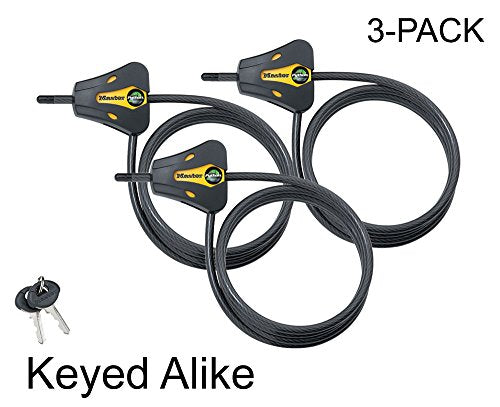Master Lock - Keyed Alike Trail Camera Python Adjustable Cable Locks w/6 Keys, 8419KA-3 - size: 3 Pack