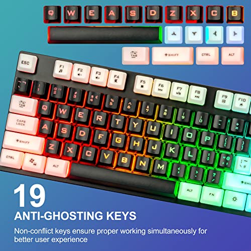 CHONCHOW Light Up Keyboard and Mouse Combo, Full Size RGB Gaming LED Keyboard and Rainbow Wired Gaming Mouse for PS4 PS5 Xbox One Computer Desktop PC Gamer Office - color: Main Black