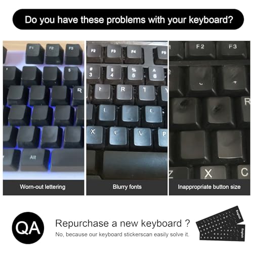 2PCS English Keyboard Stickers, Universal Replacement English Keyboard Letter Stickers with Tweezer, Keyboards Alphabet Sticker Black Background White Lettering for Laptop Notebook PC Computer Desktop