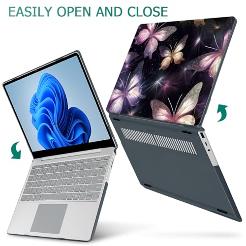 Mektron 2023 Microsoft Surface Laptop GO 3 Case 12.4" Compatible with Go 2/1 Laptop Cover 2022-2020 Releases Model 1943/2013 Plastic Hard Shell Case with Screen Protector, Glittering Butterfly - color: Glittering Butterfly