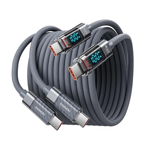 toocki USB C to USB C Cable with LED Display 100W 6.6ft, 2Pack | Fast Charging, Nylon Braided, Grey, Compatible with iPhone 17/16, MacBook Pro, Galaxy S25 - color: Grey, size: 6.6+6.6ft