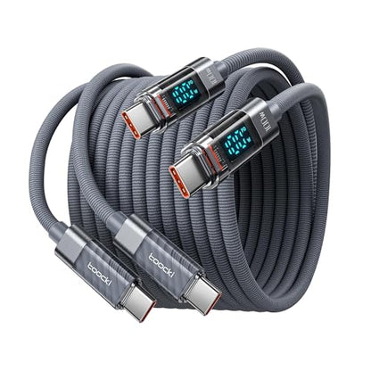 toocki USB C to USB C Cable with LED Display 100W 6.6ft, 2Pack | Fast Charging, Nylon Braided, Grey, Compatible with iPhone 17/16, MacBook Pro, Galaxy S25 - color: Grey, size: 6.6+6.6ft
