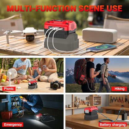140W Fast Bidirectional Charger Compatible with Craftsman 20V Battery | Dual USB-C 140W Output, Single USB-A 18W Output, Maximum Output of 280W, 700LM LED Work Light & LED Display (No Battery) - color: crimson