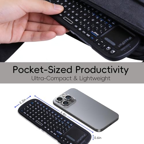 Mini Wireless Keyboard with Touchpad, Bluetooth & 2.4GHz | Touchpad • 2.4GHz USB & Bluetooth • AAA Battery Powered • USB Receiver Included