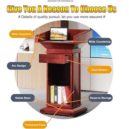 Black Lectern for Churches Wooden Podium Stand Wide Reception Table Pulpit Desk with Storage Floor-Standing Hostess Stand Office