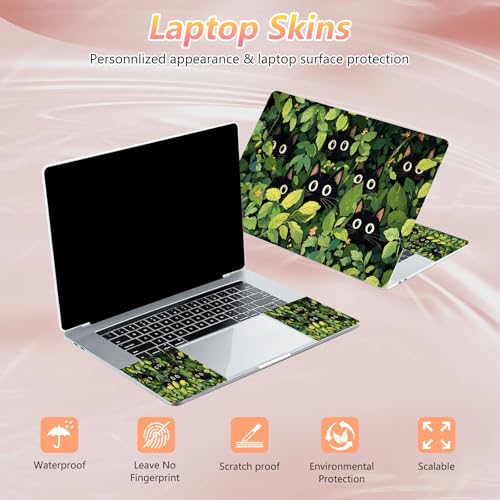 Laptop Skin Sticker Decal 12" 13" 13.3" 14" 15" 15.6",Waterproof Scratch Resistant Vinyl,Reusable Easy to Apply,for MacBook HP Dell Notebooks Netbooks Laptop,2 Wrist Pads,Cat Plant - color: Cat Plant