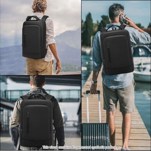 Slim Business Laptop Backpack for Men 15.6 Inch Computer Lightweight Anti-Impact Protection Travel Backpacks Water Resistant Laptop Bag for Work Office College-Black