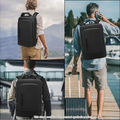 Slim Business Laptop Backpack for Men 15.6 Inch Computer Lightweight Anti-Impact Protection Travel Backpacks Water Resistant Laptop Bag for Work Office College-Black