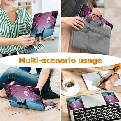 Universal Laptop Skin Sticker with 2 Wrist Pad Decals, 3-Piece Removable Vinyl Laptop Cover, Boat Moonlit Night Waterproof Anti-Scratch, Easy-Trim Fit for 13.3" 14" 15.6" Laptops - color: Boat Moonlit Night