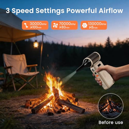 130,000 RPM Rechargeable Compressed Air Duster, Camel | Stepless airflow, LED work light and 4 attachments for keyboards, computers, cars and narrow spaces - color: Camel