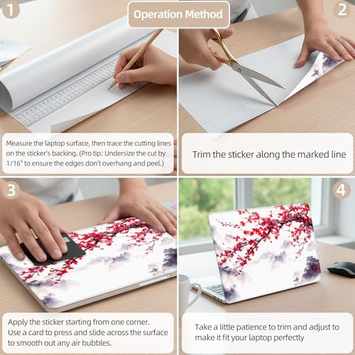 Aesthetic Laptop Skin Cover,12-15.6 Inch Universal Vinyl Sticker Decal,Waterproof Scratch-Resistant Notebook Wrap,Removable Residue-Free Protector,Cherry Blossom Mountain Landscape - color: Cherry Blossom Mountain Landscape