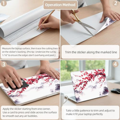 Aesthetic Laptop Skin Cover,12-15.6 Inch Universal Vinyl Sticker Decal,Waterproof Scratch-Resistant Notebook Wrap,Removable Residue-Free Protector,Cherry Blossom Mountain Landscape - color: Cherry Blossom Mountain Landscape