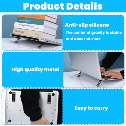 Mini Portable Laptop Stand for Desk, Portable Keyboard Riser Three Tilt Angle Adjustable Foldable Invisible Laptop Riser Self-Adhesive Computer Stand Feet for Most Keyboards (Black, 2) - style: Black