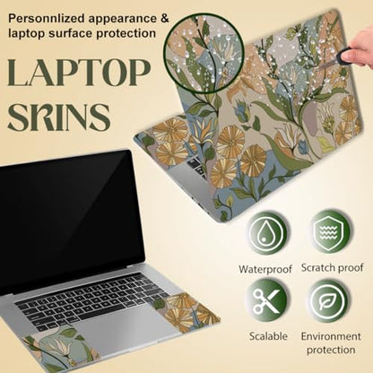 SUPERDANT 3Pcs Flowers Laptop Skin Sticker Cover Decal 14.9x10.6in Removable Botanical Laptop Wrap Scratch-Proof Waterproof PVC Vintage Plant Decals for 12-15.6 Notebook - style: Vintage botanicals