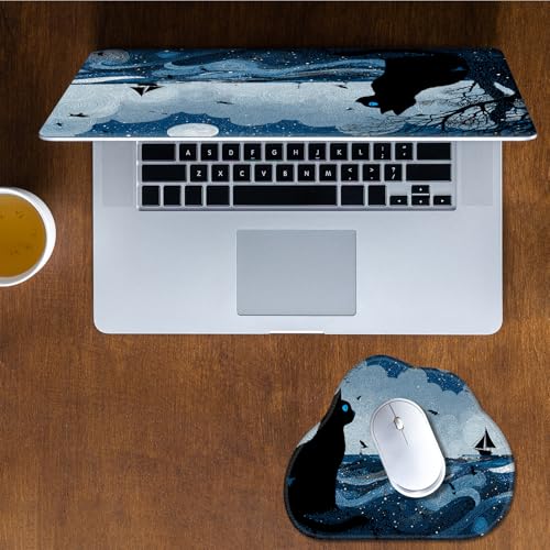 Laptop Skin Sticker Decal 15-15.6 Inch with Cute Mouse Pad, Universal Reusable Vinyl Sticker for 12.1 13 13.3 14 15.4 Inch Netbook and Notebook PC, Black Cat Ocean - color: Black Cat Ocean