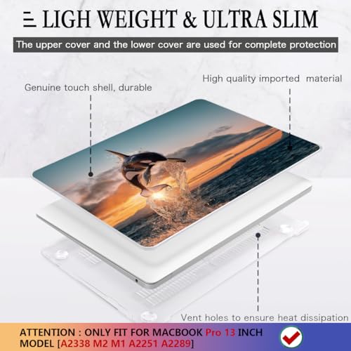 CISSOOK Compatible with MacBook Pro 13 inch Case 2023 2022 2021 2020 Release M2 M1 Chip A2338 A2251 A2289 Model with Touch Bar, Protective Plastic Hard Shell Case Cover for Pro 13", Dolphin&Sea - color: Pro13inch-Dolphin&Sea