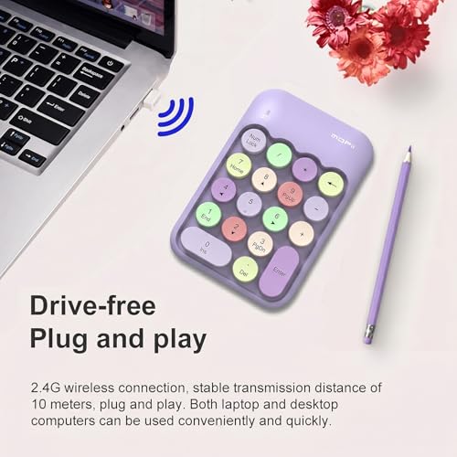 Lomiluskr Cute Wireless Number Keypad with 2.4G USB Receiver, 18 Colorful Round Keys Numpad, Portable Financial Accounting Numeric Keyboard, Suitable for PC, Laptop (Purple) - color: Purple
