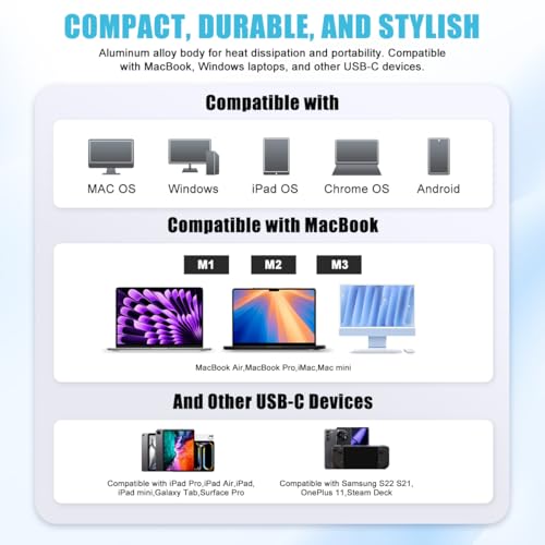 9-in-1 USB C Hub with 100W PD Charging, 4K HDMI, USB 3.0/2.0, SD/TF Card Reader, Audio Jack – Compact Adapter for MacBook, Windows, iPad, Linux & More