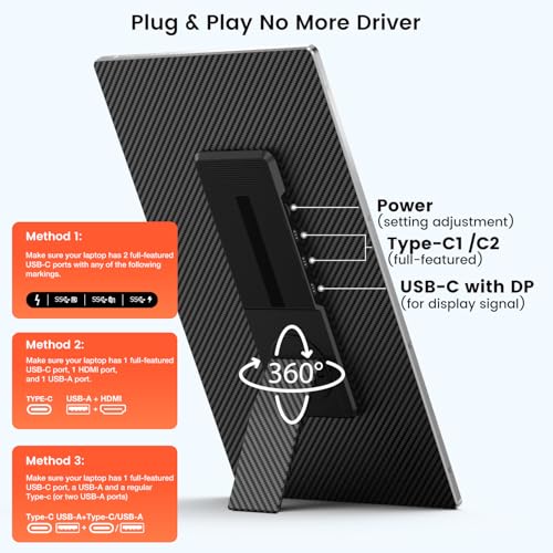 15.6" Laptop Screen Extender, 1080P FHD Laptop Monitor Extender with 120% sRGB, 235°Rotation Detachable Dual Monitor, Plug & Play, Triple Screen Compatible with Windows, Mac, Chrome