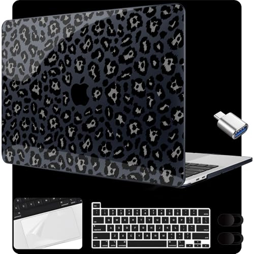 MEEgoodo for MacBook Pro 13 inch Case 2022 2021 2020 A2338 M2/M1 A2251 A2289 with Touch ID,Clear Laptop Hard Shell Cases with Keyboard Webcam Cover&Trackpad Film & Type C Adapter, Snow Leopard Texture - color: Snow Leopard Texture