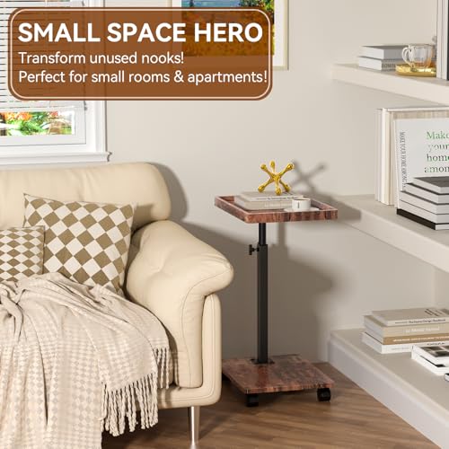 C Table Side Table Adjustable Height, 360°Swivel TV Tray Table with Wheels, Small Table for Eating, Dinner, C Shaped End Tables Living Room and Bedroom for Sofa, Couch, Bed,Chair, Snack