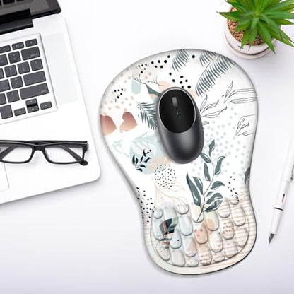 YIWEI Ergonomic Mouse Pad with Wrist Rest for Carpal Tunnel Pain Relief | Memory Foam Wrist Support,Non-Slip Rubber Base, Keyboard Computer Mousepad,Lycra Cloth Surface,Gaming Home Office - color: Boho Leaves