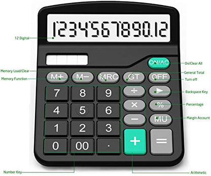 Calculator, Splaks 2 Pack Standard Functional Desktop Calculators Solar and AA Battery Dual Power Electronic Office Calculators with 12-Digit Large Display (1 Basic Black&1 Updated Silver)