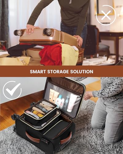 LOVEVOOK 4 Pcs Carry On Luggage 22x14x9 Airline Approved, 20 Inch Carry On Suitcases with Wheels, Softside Rolling Suitcase for Women Men, with TSA Lock Weekender Travel Luggage - color: Black-white-brown, size: 20 Inch-4Pcs