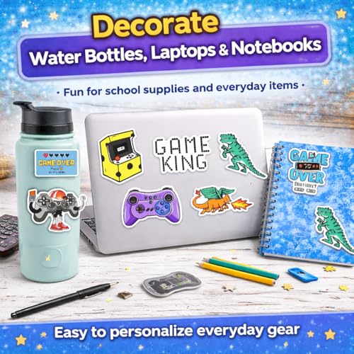 DETICKERS Water Bottles Stickers for Boys Kids 50 PCS Waterproof Video Game Vinyl Stickers Gamer Gifts for Teen Boys - style: Game