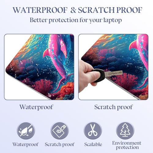 Universal Laptop Skin Sticker Decal,15.6 Inch Laptop Vinyl Cover for 13" 14" 15.6" Laptop,Scratch-Resistant Waterproof Protector Wrap,Reusable with Wrist Pads,Pink Ocean Dolphin - color: Pink Ocean Dolphin