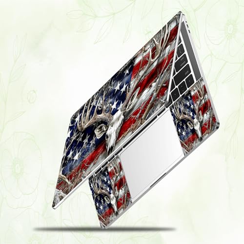 Laptop Skin Sticker Decal, Universal Reusable Vinyl Laptop Cover for 12" 13" 13.3" 14" 15" 15.4" 15.6" Notebook PC, Reusable Waterproof Scratch-Resistant with 2 Wrist Pads,American Flag Retro Deer - color: American Flag Retro Deer