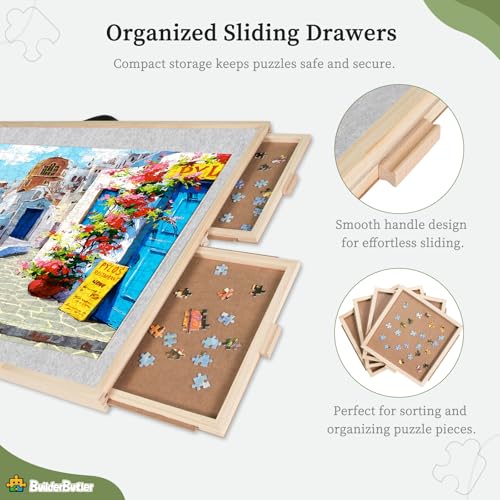 BuilderButler 2000 Pieces 2-in-1 Tilting & Rotating Puzzle Board – Portable Easel Puzzle Table with 4 Drawers & Cover, 40.16"x28.5" for Puzzling, Fuse Beads, Diamond Painting - size: Large-2000