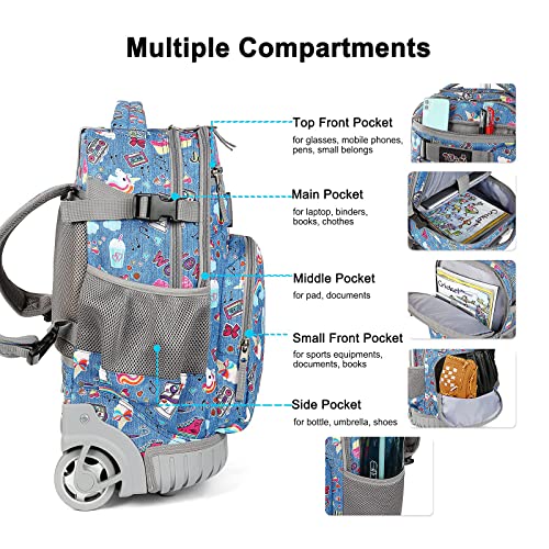Tilami Rolling Backpack 18 inch Wheeled Laptop Backpack School College Student Travel Trip Boys and Girls (Blue Jeans) - color: Blue Jeans