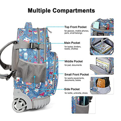 Tilami Rolling Backpack 18 inch Wheeled Laptop Backpack School College Student Travel Trip Boys and Girls (Blue Jeans) - color: Blue Jeans