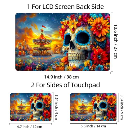 Universal Laptop Skin Sticker Decal, 12"-15.6" Aesthetic Vinyl Wrap, Sugar Skull Carnival Waterproof Notebook Cover Art Protector for MacBook HP Dell Lenovo, Fits 13" 14" 15" 15.6" - color: Sugar Skull Carnival