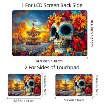 Universal Laptop Skin Sticker Decal, 12"-15.6" Aesthetic Vinyl Wrap, Sugar Skull Carnival Waterproof Notebook Cover Art Protector for MacBook HP Dell Lenovo, Fits 13" 14" 15" 15.6" - color: Sugar Skull Carnival